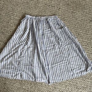 Paris Brand Blue and White Striped Button-Front Midi Skirt